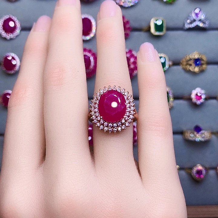 红宝石戒指银S925镶嵌