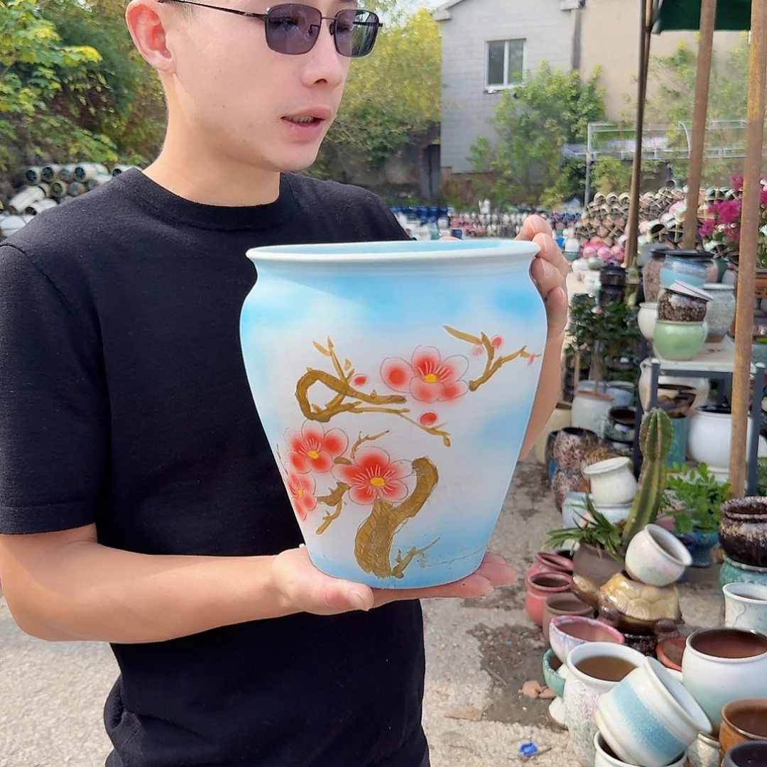 紫砂花盆瑕疵一个一个手绘！！！