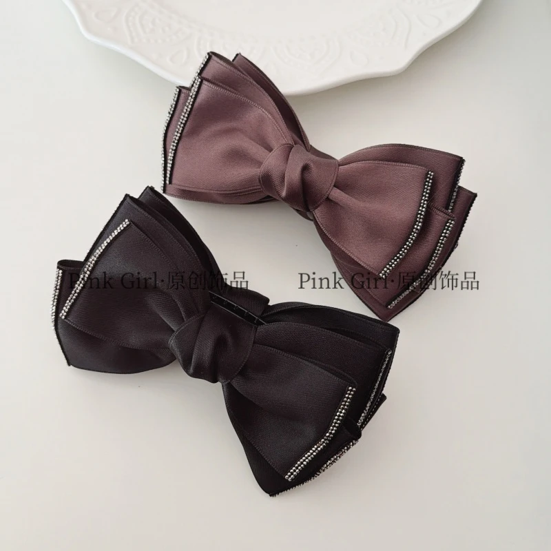 Pink Girl  X561简约百搭缎带蝴蝶结香蕉夹11cm复古通勤经典竖夹