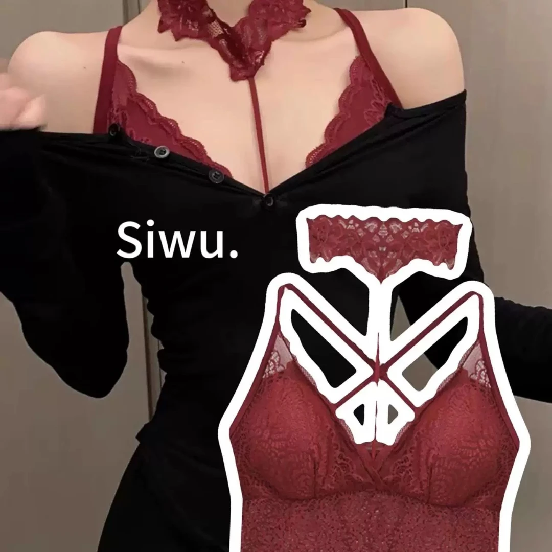 密境【韩漫身材 吊带在这！】蕾丝挂脖自带胸垫少女纯欲性感吊带背心