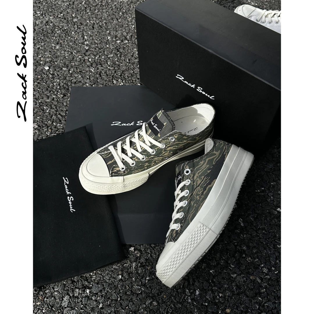 Zack校长Zacksoul 【虎迹】迷彩低帮硫化板鞋珠光格帆布鞋内增高