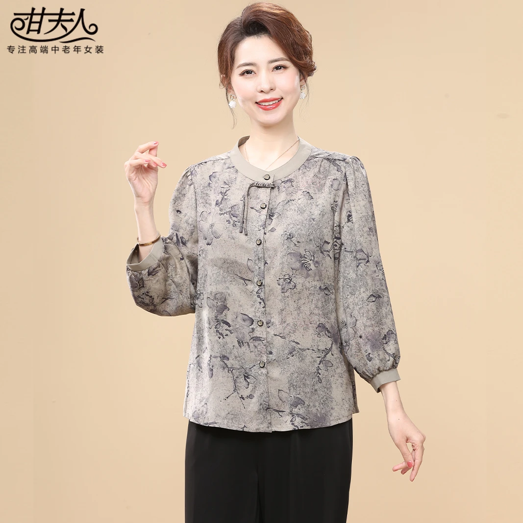 甘夫人时尚国风新中式妈妈款衬衫2025春夏新款中老年女士小衫T恤