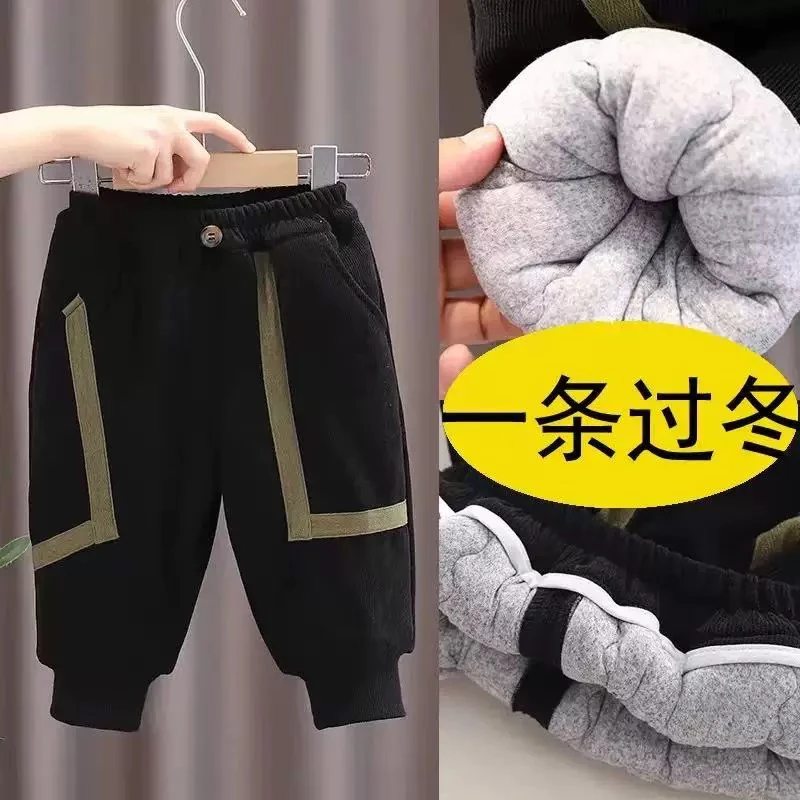 男童冬季加绒加厚棉裤宝宝外穿保暖三层夹棉长裤小童休闲裤子潮