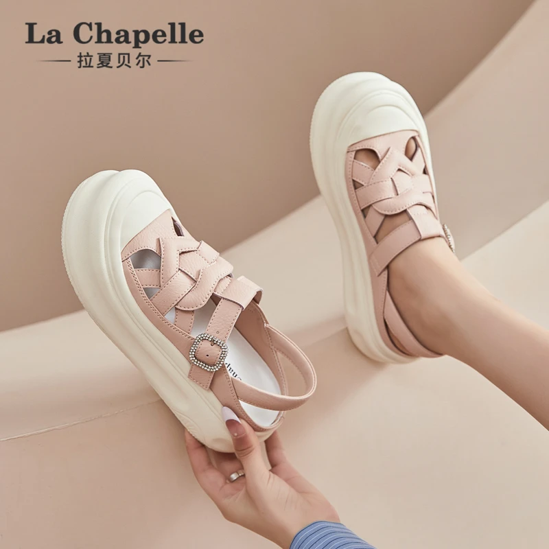 拉夏贝尔厚底罗马凉鞋女鞋包头溯溪鞋女2025春季新款小个子猪笼鞋