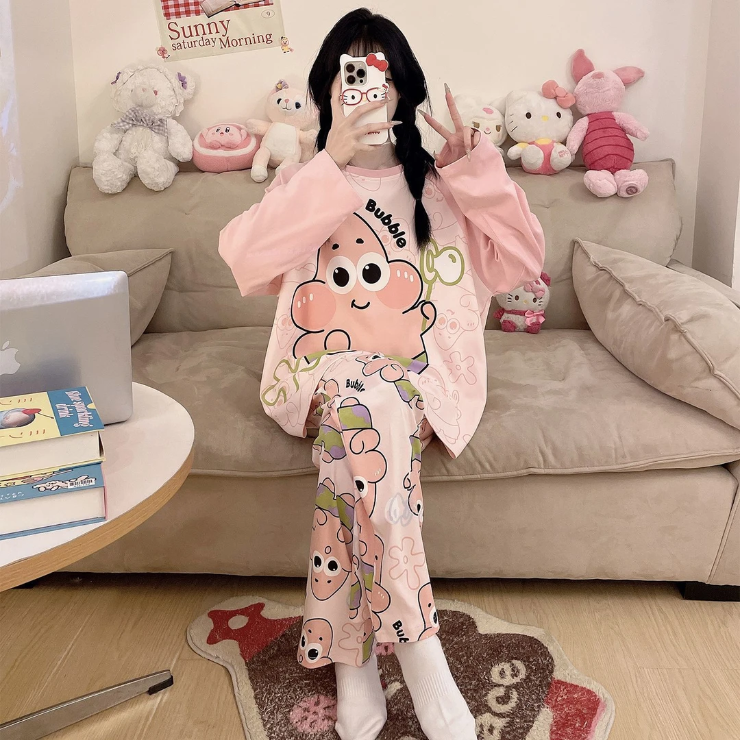 【纯棉派大星】卡通女童儿童睡衣2025春秋季长袖长裤大童家居服套装