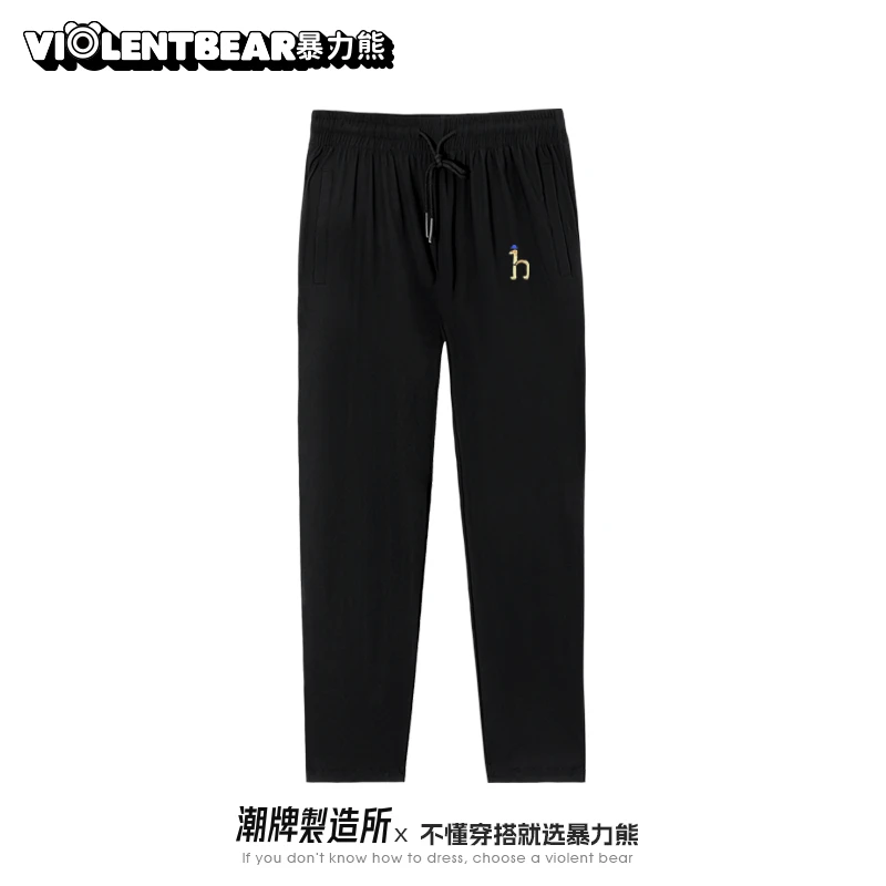 暴力熊夏季新款凉感运动舒适透气冰丝裤刺绣小狗休闲款男款