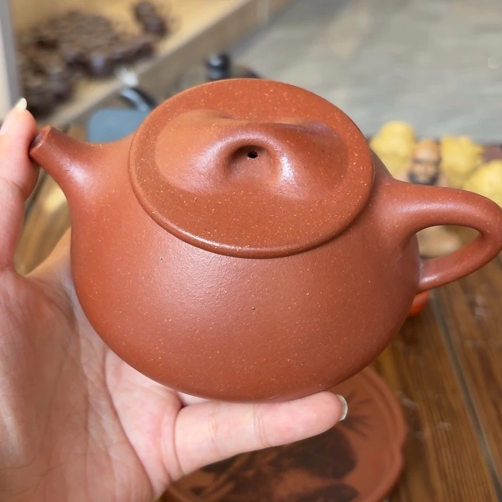 柱***子紫砂茶壶宜兴原矿红降坡