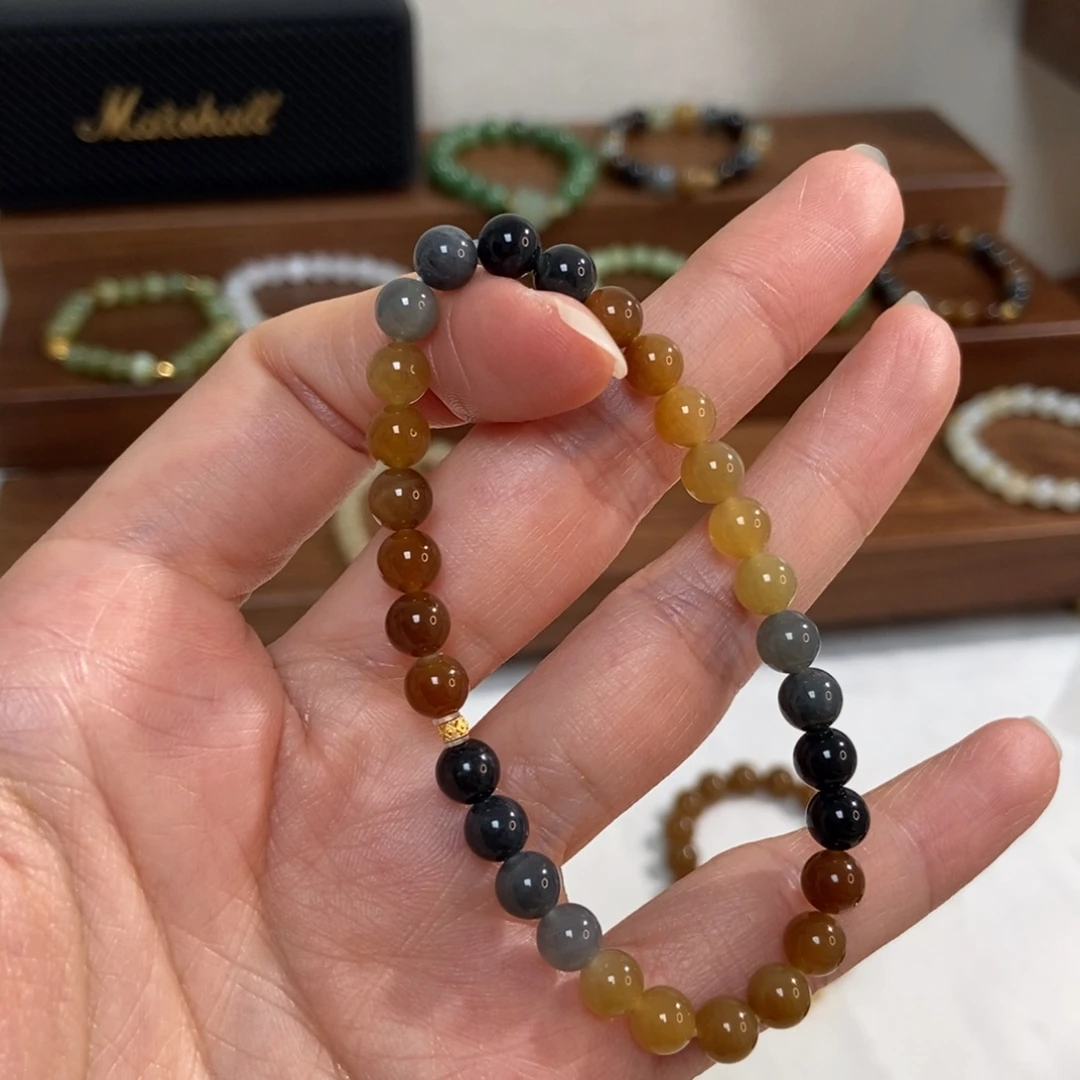 和田玉18K金镶嵌手链8mm楼兰