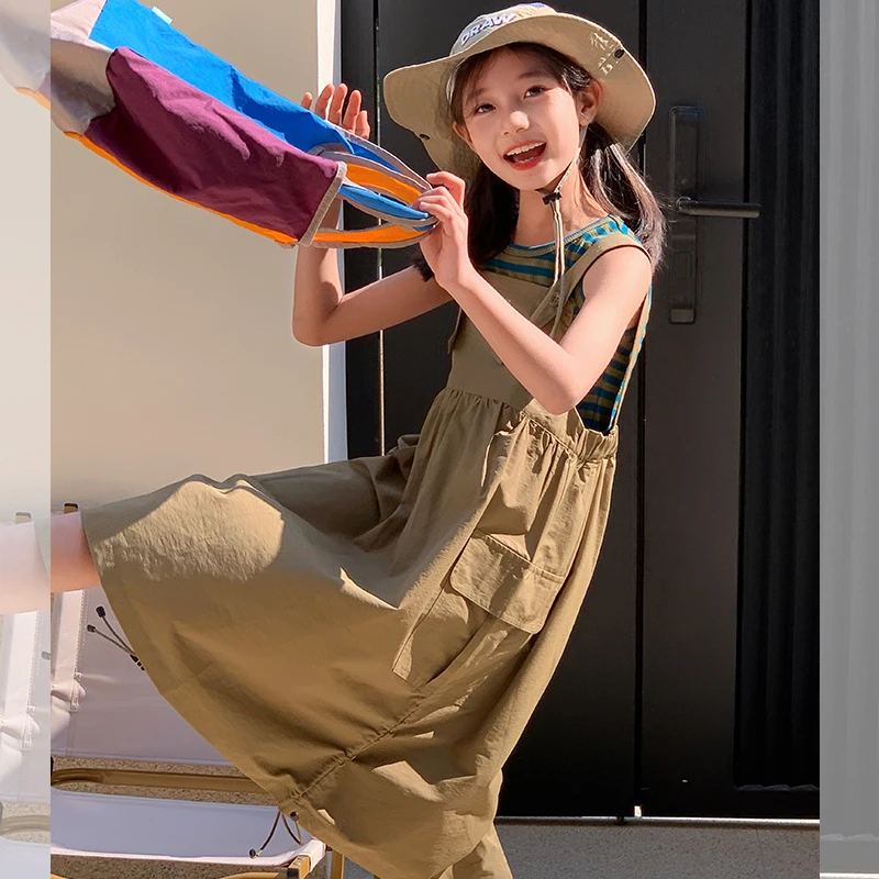 西西家女童2025夏季新款潮流百搭条纹背心儿童休闲无袖上衣JX470