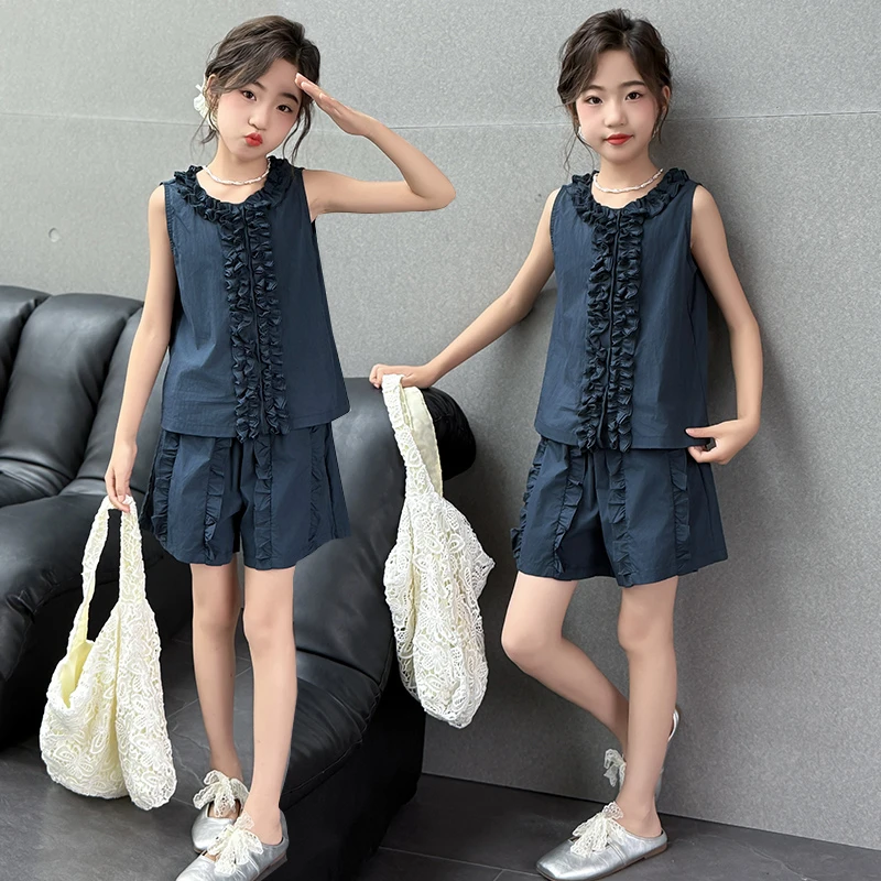 女童薄款休闲风韩版少女风套装2025新款儿童中大童女孩夏装夏季