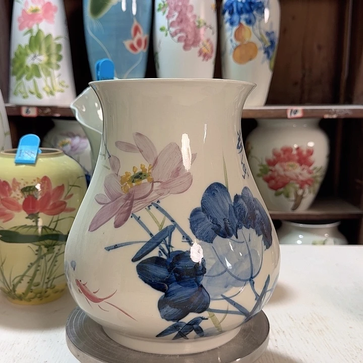 陶瓷鱼尾高27青花荷花新款陶瓷陶瓷陶瓷