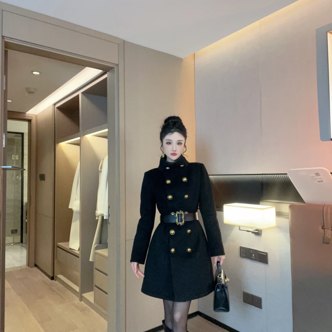 2025新款秋冬气质名媛黑色大衣DA1DCO020