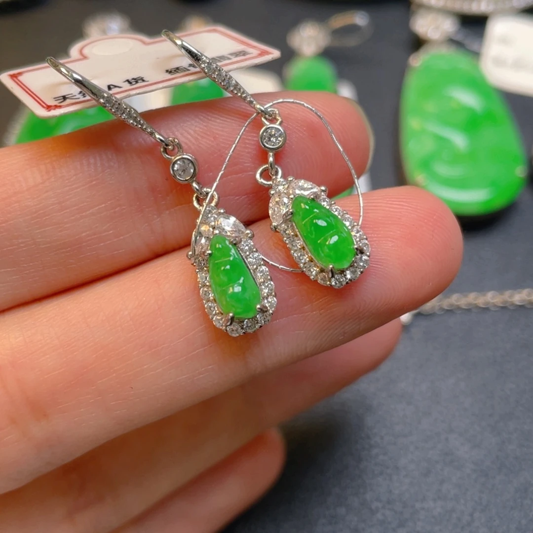 翡翠银S925镶嵌吊坠(不含链)耳坠