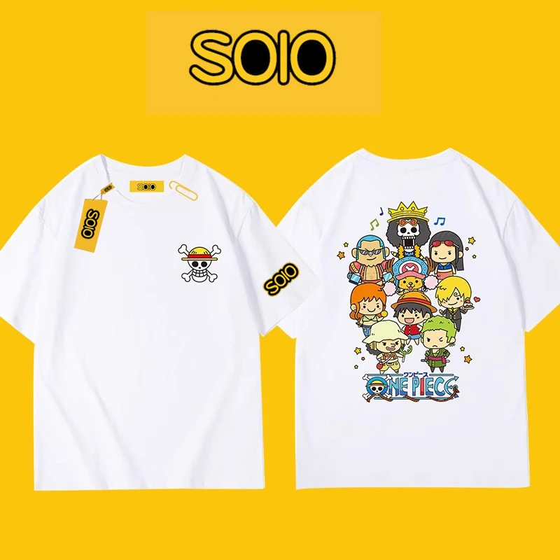 【SOLO】260g重磅潮牌日漫海贼可爱卡通青少年情侣装慵懒风T恤男