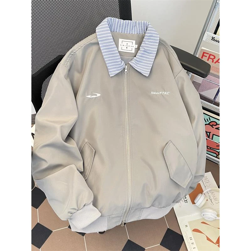 【TQUX官方正品】美式覆古假两件拼接翻领夹克男春秋季潮牌高级感