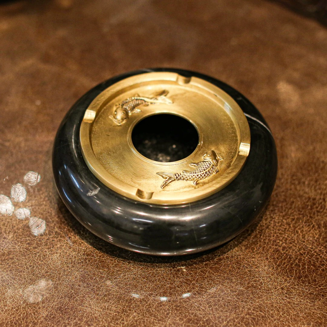 【BENNY本尼家】J03黄铜黑白大理石烟灰缸家居茶桌桌面摆设客厅摆件