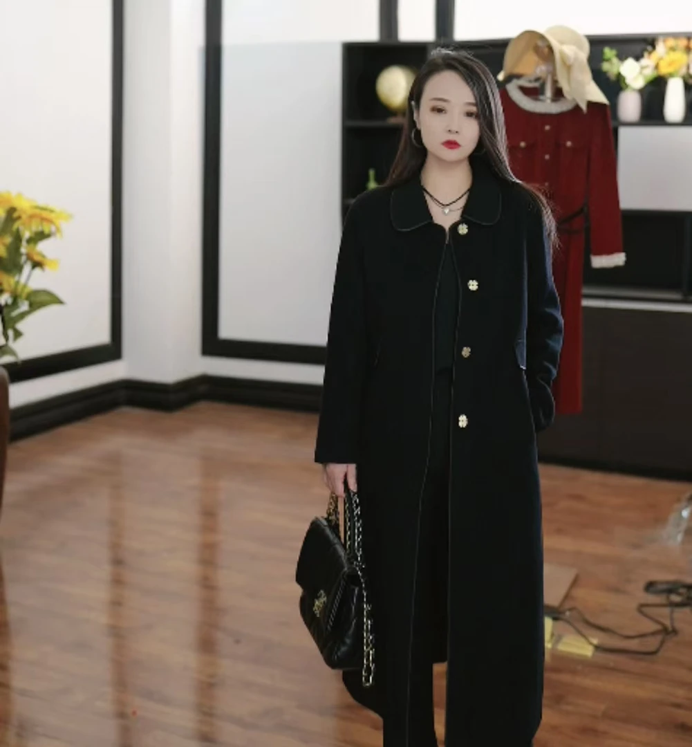 【娟子私服】3F520黑色全羊毛毛呢外套时尚休闲大气纯色新款双面呢