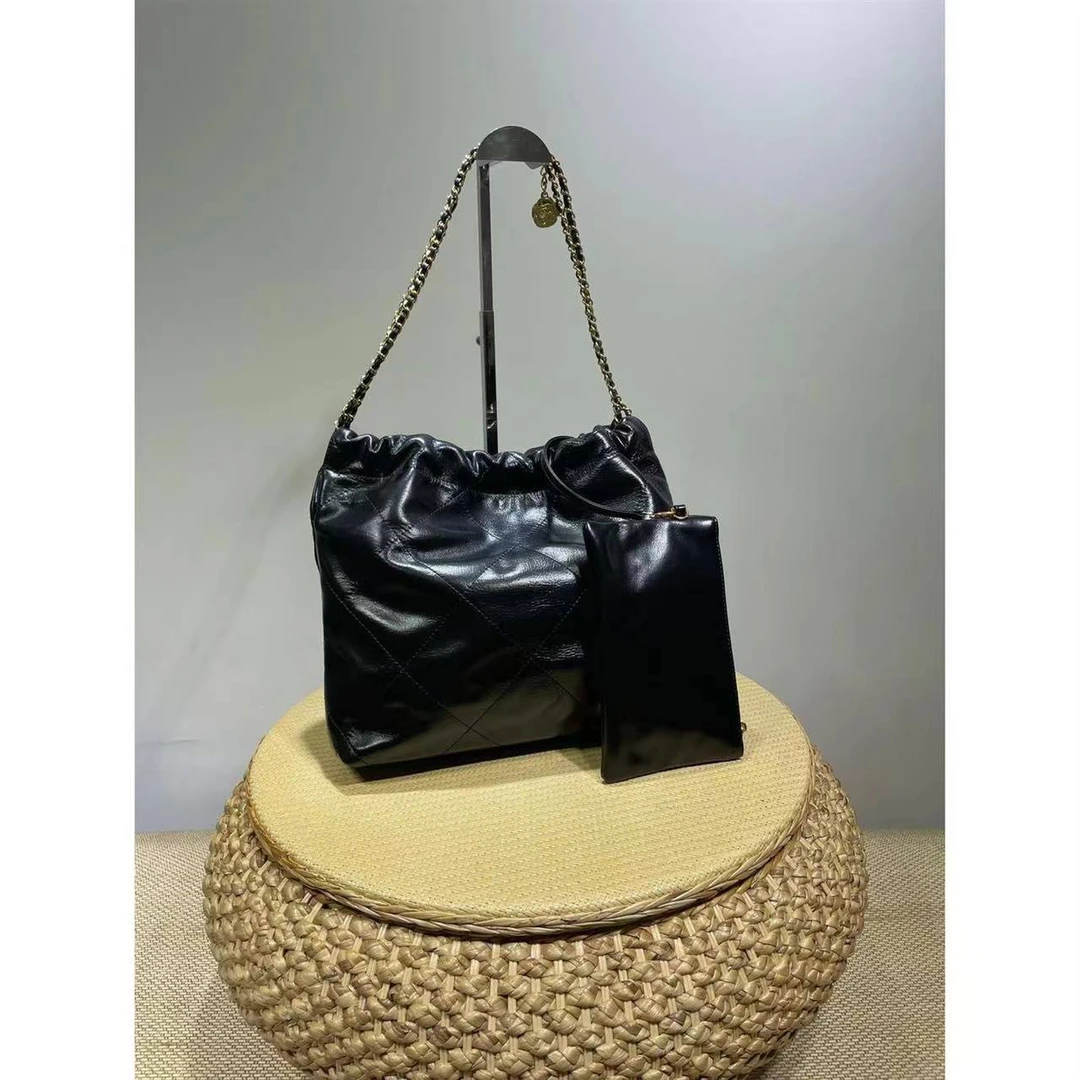 菱格单肩链条金币包子母包流浪包3880-黑色（金扣）