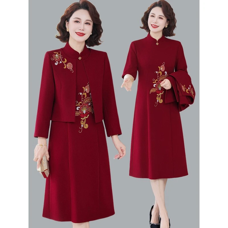 喜婆婆婚宴结婚礼服春装2025新款高贵两件套中老年妈妈春秋洋装