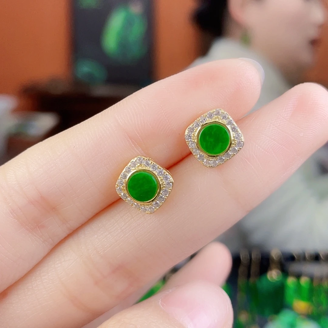 翡翠银S925镶嵌耳饰