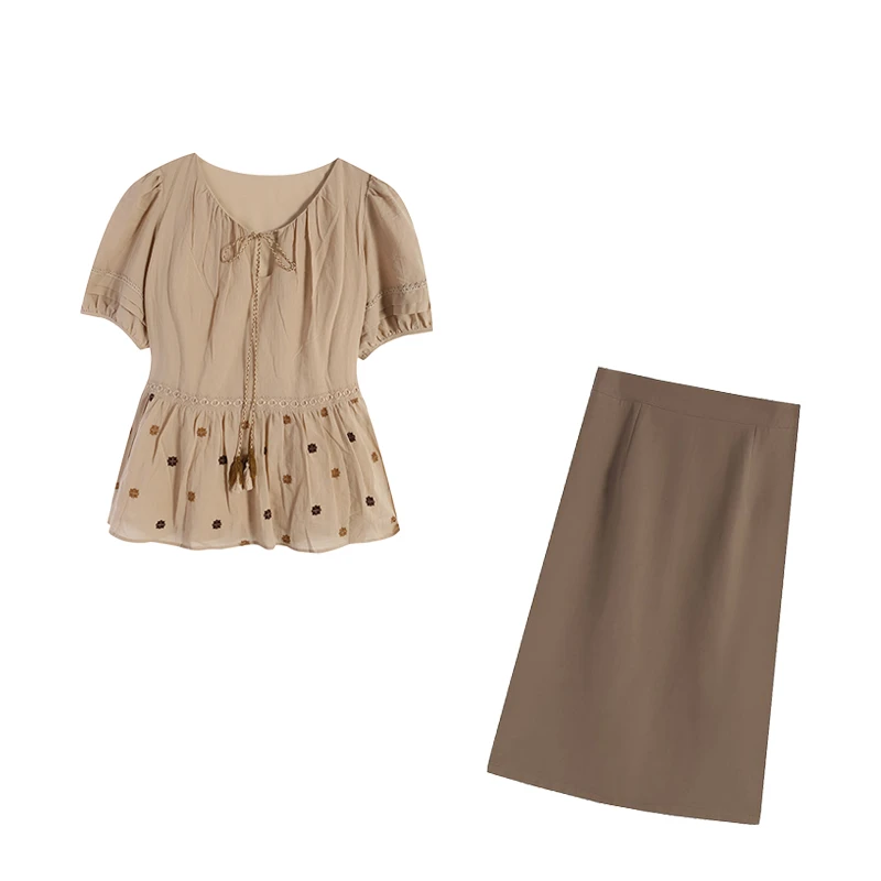 【花间漫游】ZL108383上衣搭配ZL36493咖色长半裙