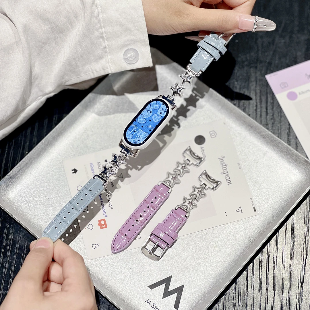 适用于小米手环10金属拼皮质表带band10/9/8/7/6小香风5nfc版女款