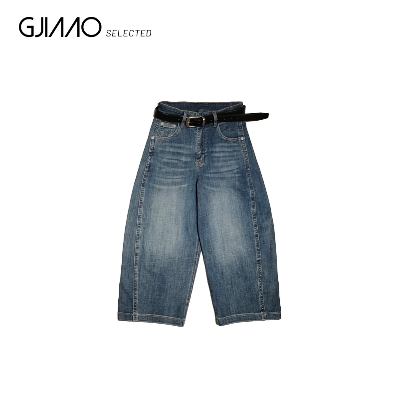 52555-4 黑腰带七分牛仔阔腿裤