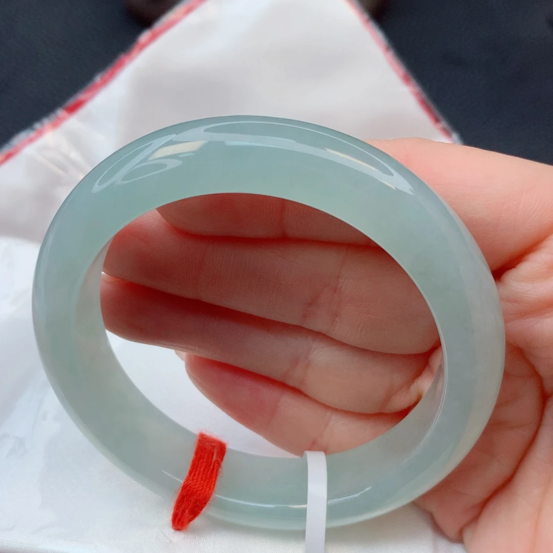 茶***一翡翠未镶嵌手镯54-55冰种起胶光满圈晴绿