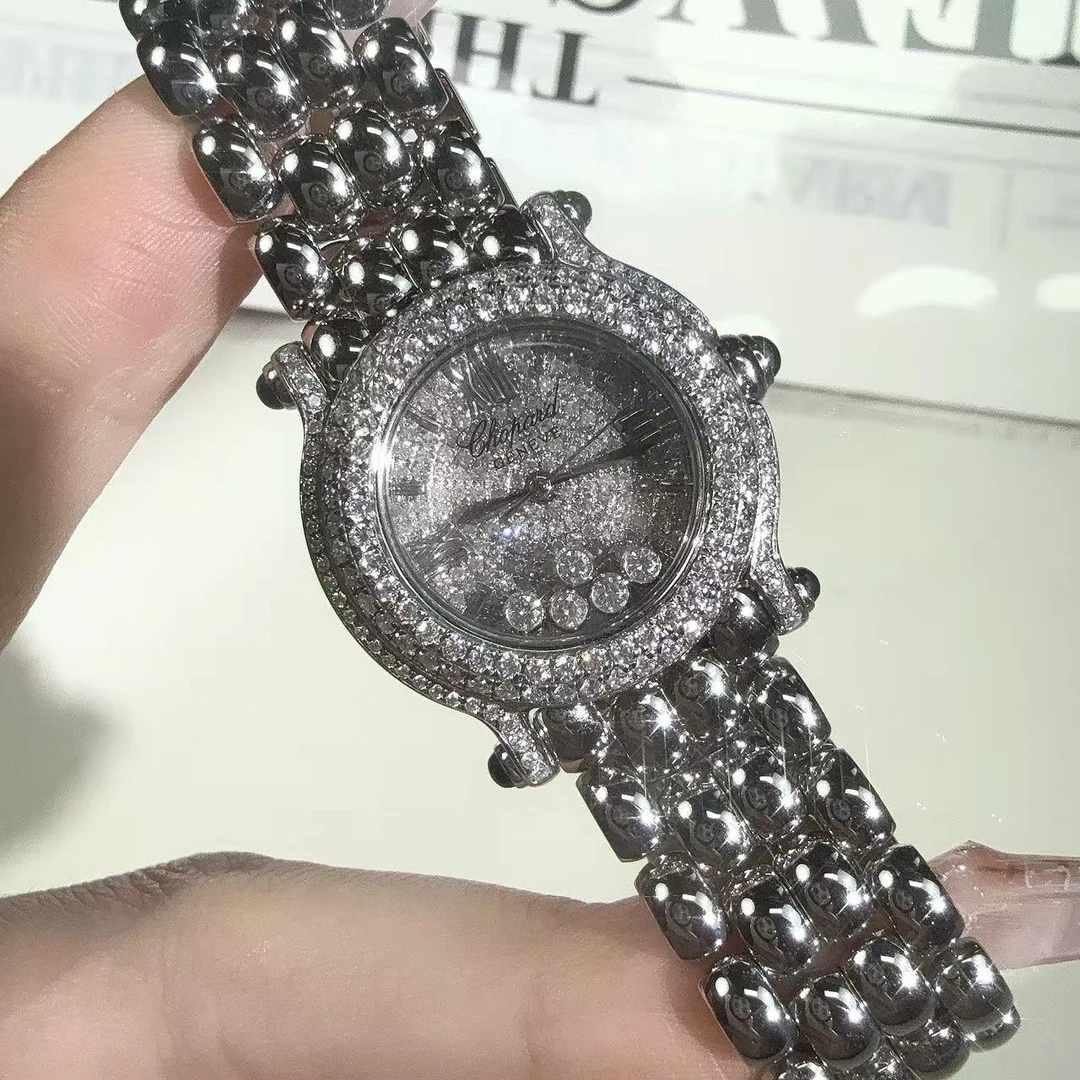 99新 Chopard/萧邦 快乐钻系列 表径26mm 石英腕表 后钻 满天星