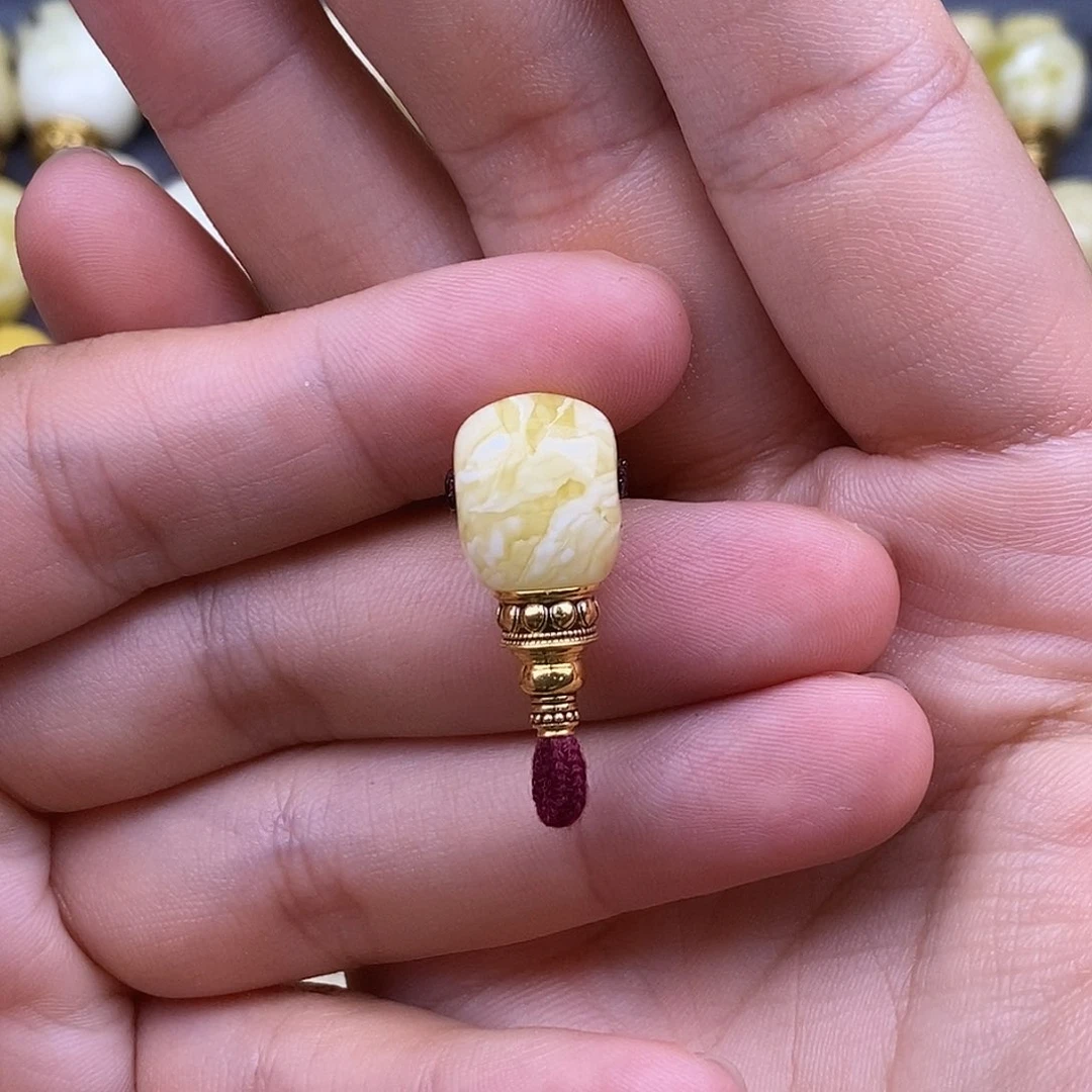 裸石琥珀18K金镶嵌陌***歌11mm 蜜蜡三通