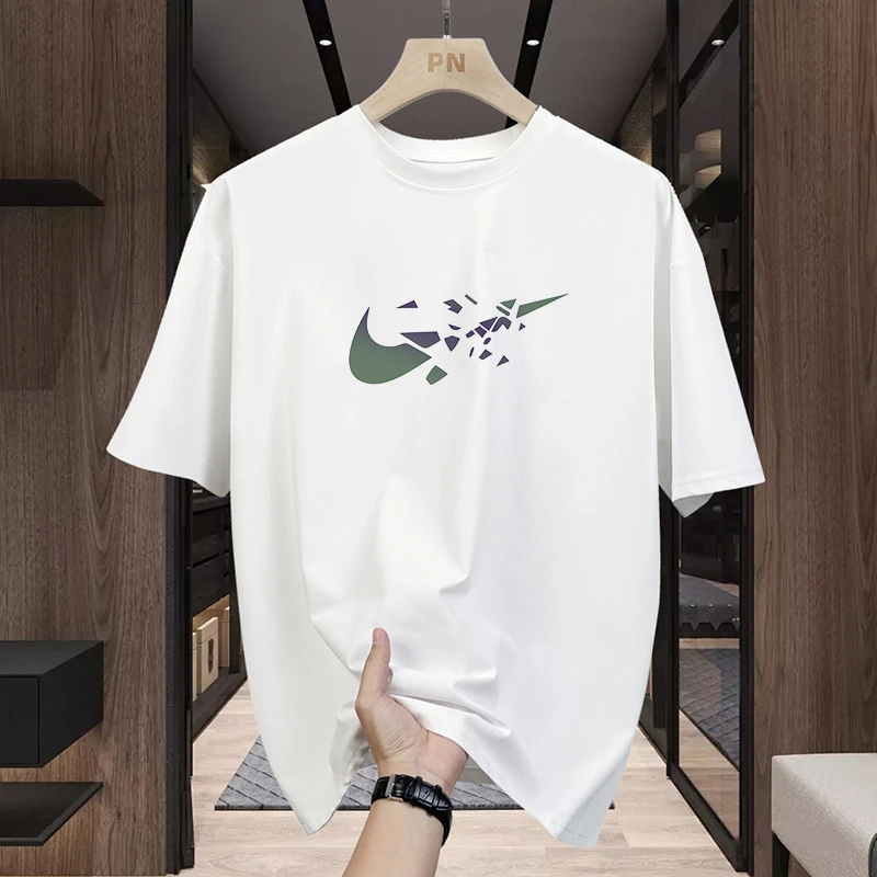 高品质纯棉男士短袖T恤2024夏季新款休闲宽松圆领体恤衫运动上衣