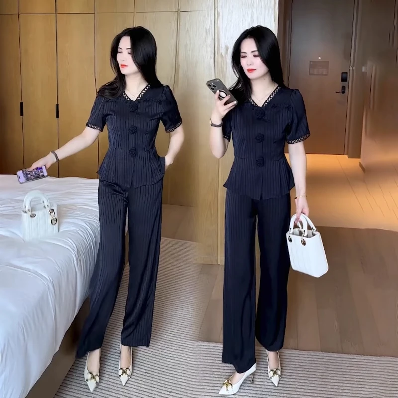 夏款套装2025新款今年流行洋气减龄时尚爆款休闲女装阔腿裤两件套