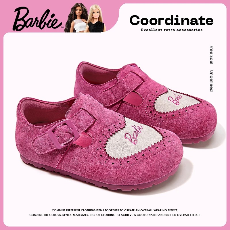 芭比女童鞋2025新款秋冬加绒二棉车缝线单鞋保暖防寒小女孩勃肯鞋