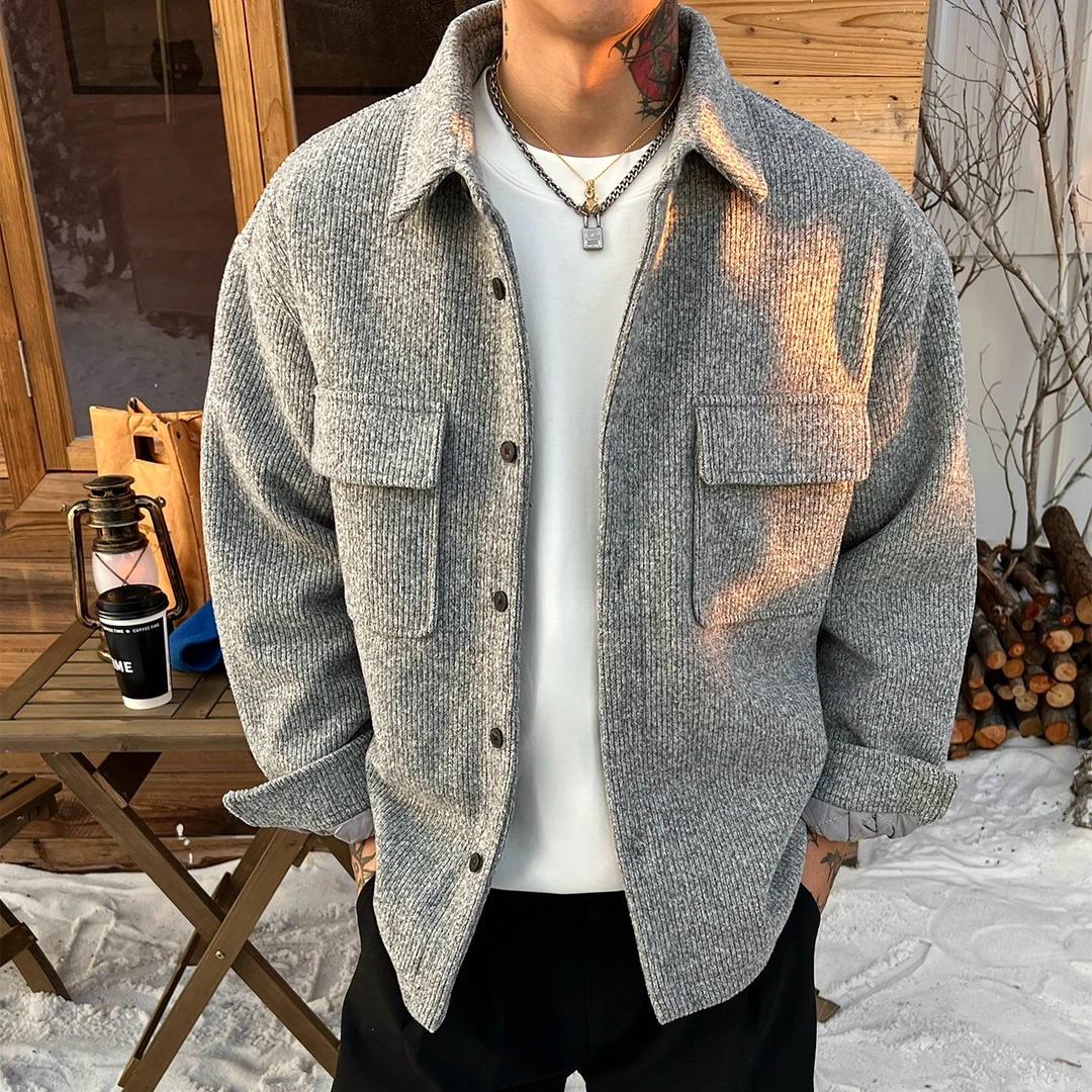 OXFREAK「双立体贴袋」小香风肌理呢料棉服男冬季老钱风翻领外套