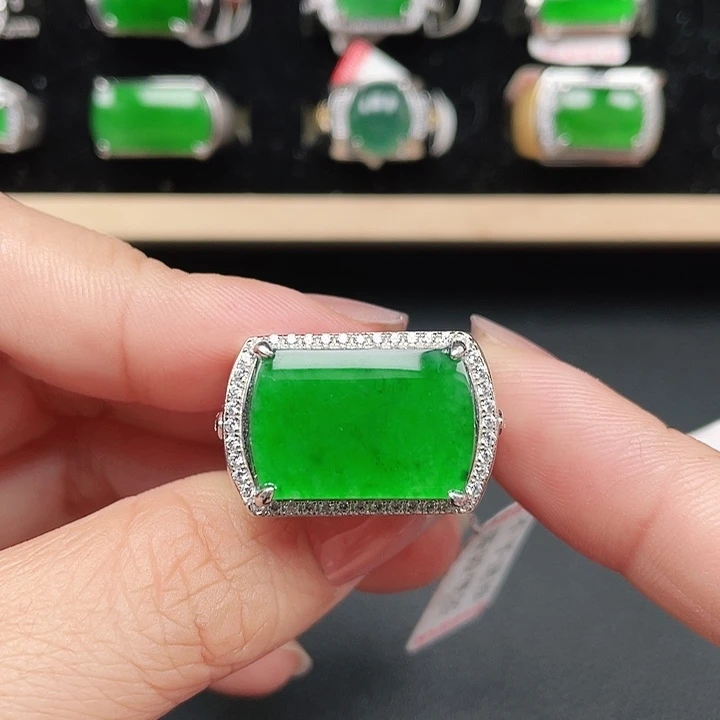 觉***皇翡翠银S925镶嵌戒指编号3796没运费险天然A货翡翠