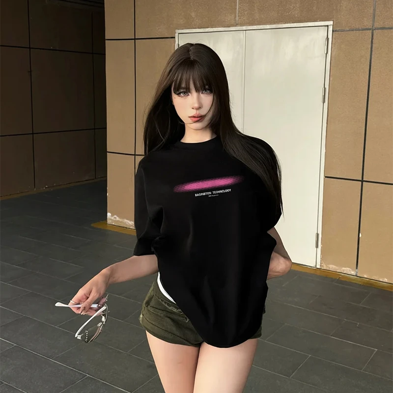 重磅纯棉oversize短袖黑色潮牌美式风休闲宽松半袖上衣#T018154