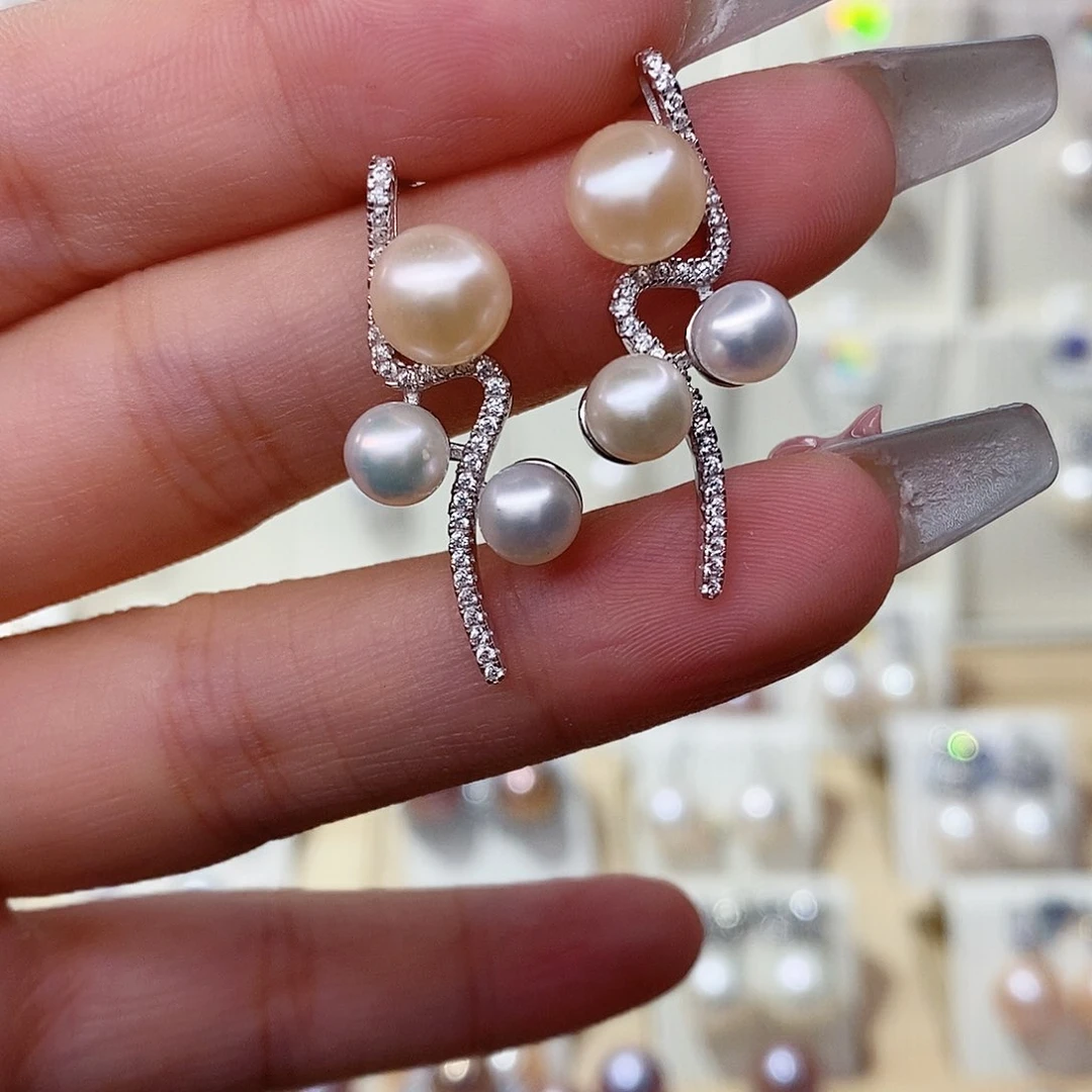 银S925镶嵌淡水珍珠耳饰承*