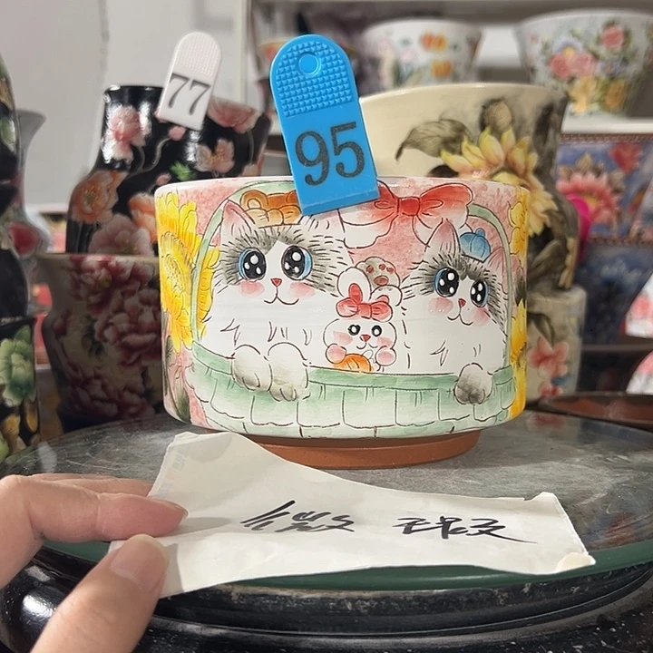 景德镇幸运花盆手绘韩式花盆