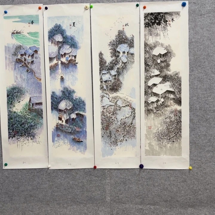 国画花鸟等图案为一体而