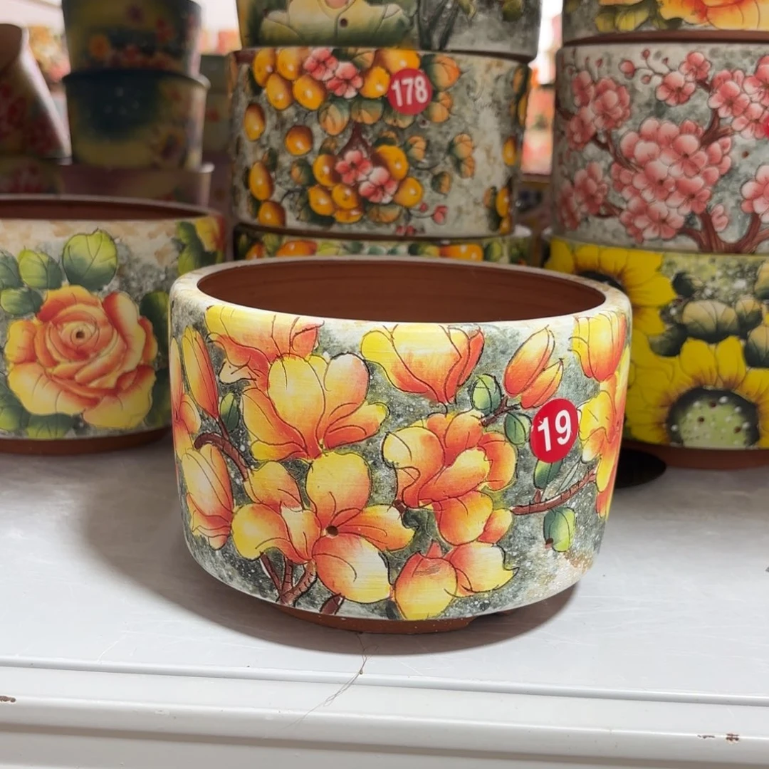 紫砂花盆景德镇手绘花盆陶瓷14/10