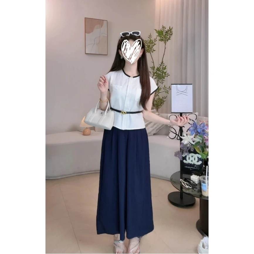2025法式气质小个子夏季时尚两件套韩版流苏拼接马甲+阔腿裤套装