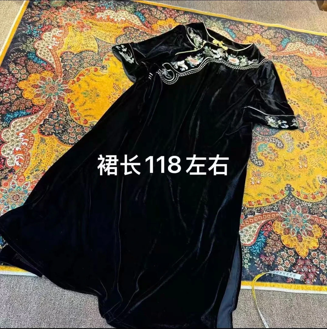上新价~深圳89660新中式如意刺绣丝绒连衣裙国风裙子