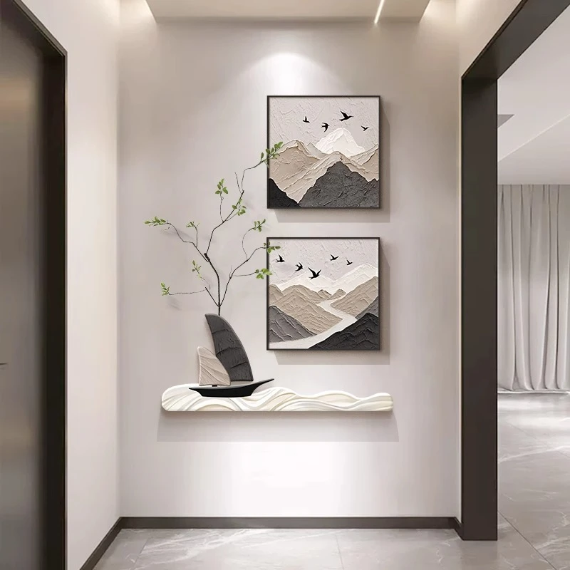 奶油风一帆风顺玄关装饰画入户正对门壁画走廊过道尽头挂画山水画