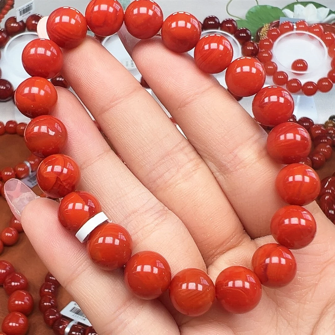 南红玛瑙未镶嵌手串精品 瓦西满肉卡9+