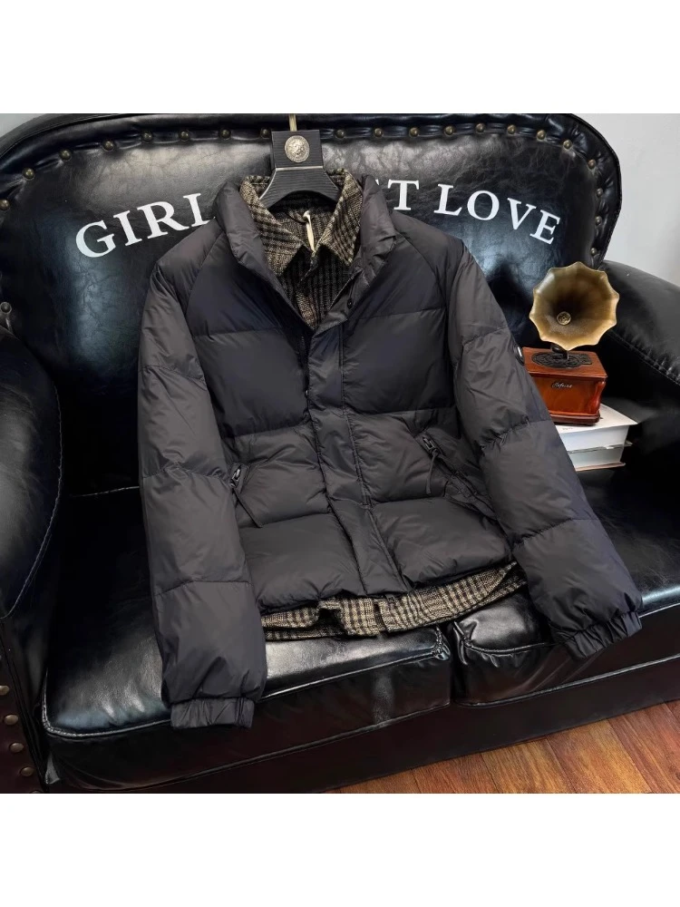 假两件羽绒服男士2025冬季新款潮牌痞帅翻领加厚男装外套潮流百搭