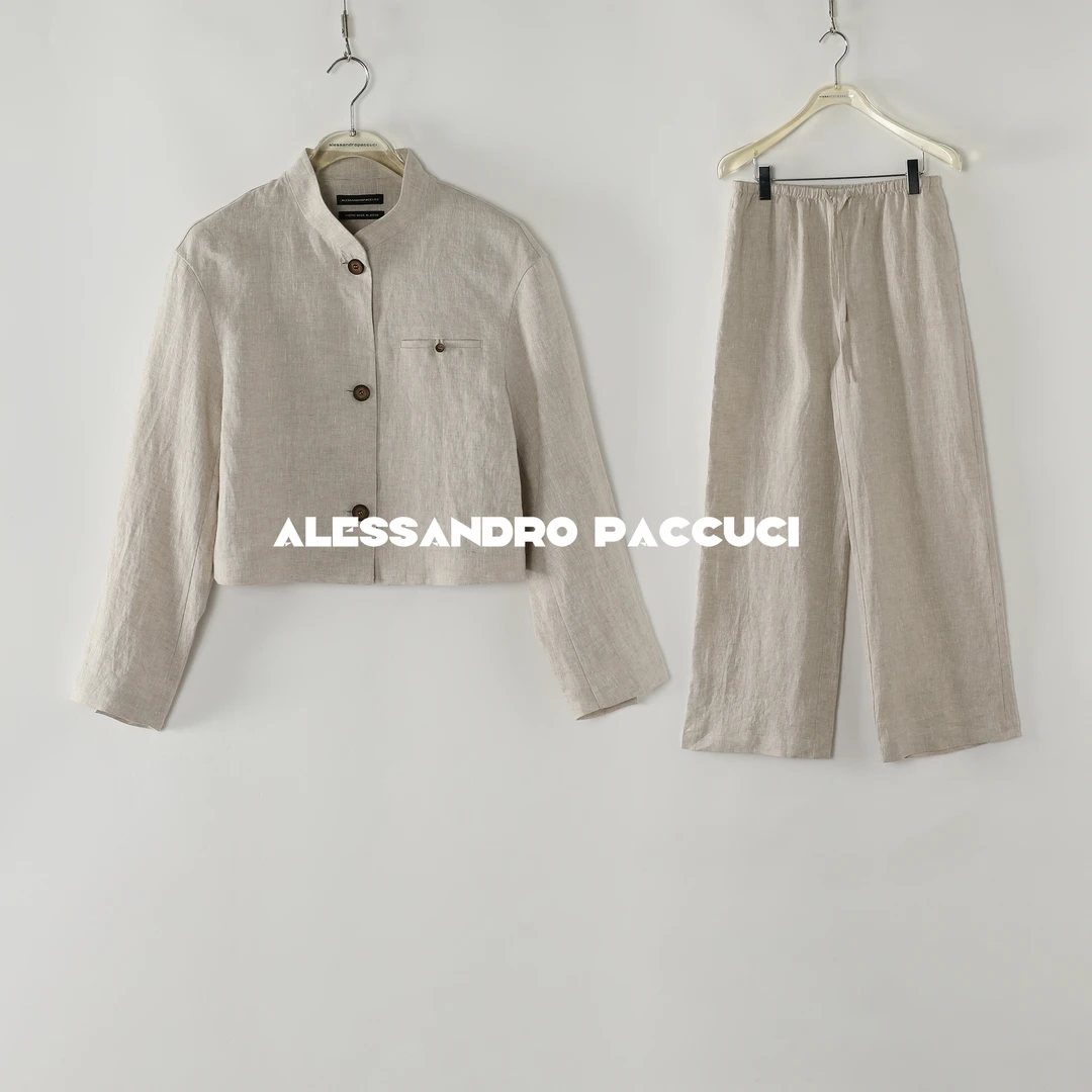 AP洛哥51043WT/51072KC【黑标/晨露逸麻】100亚麻立领百搭外套/裤子