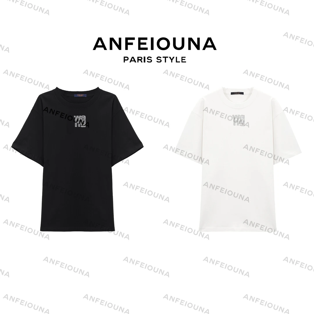 2025新款简约时尚圆领宽松亮片减龄百搭短袖打底T恤7041