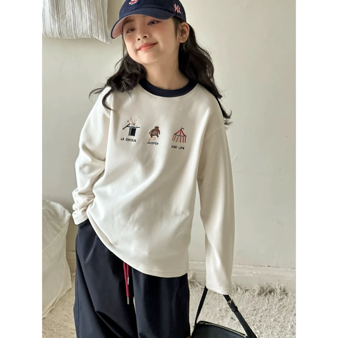 W童品，（ 现货 ）<7303编码>2025秋冬新款女童中大童加厚打底衫洋气