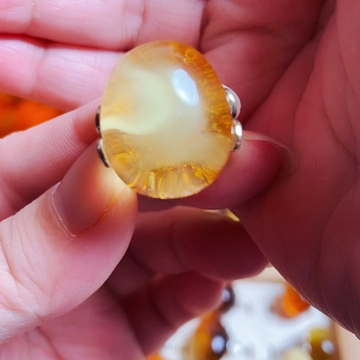 琥珀银S925镶嵌裸石戒指