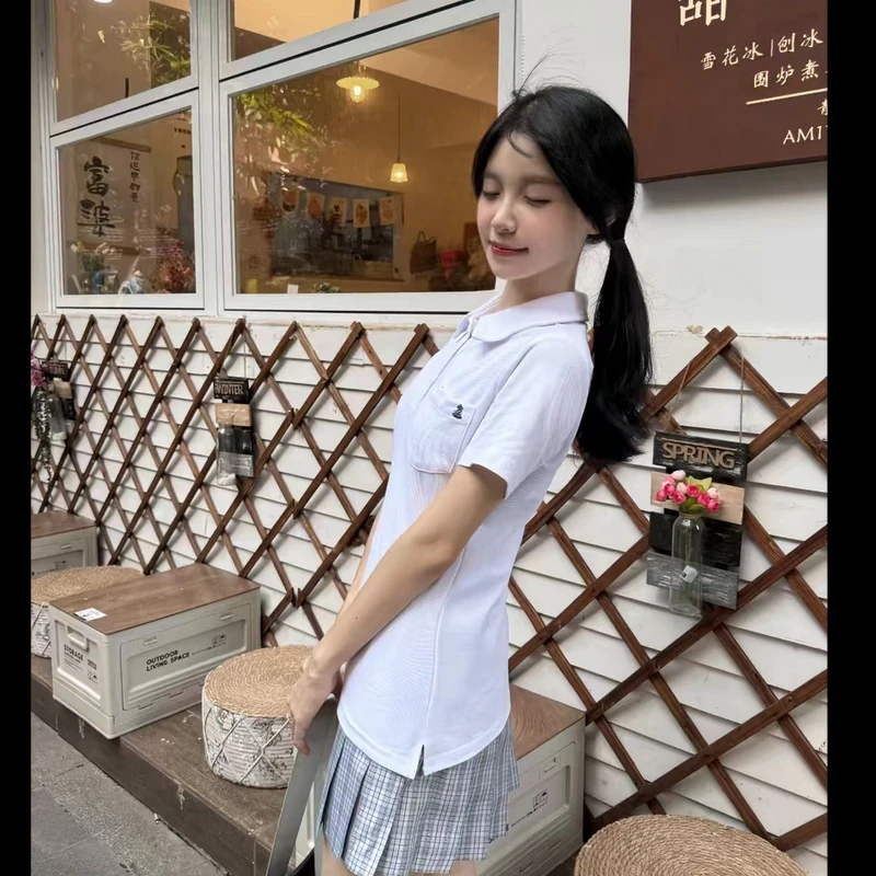 猫看花jk原创休闲夏季短袖POLO短袖百搭收腰狗皮皮花千猪polo衫